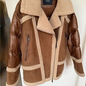 Tan and Cream Shearling Jacket/ Puffer